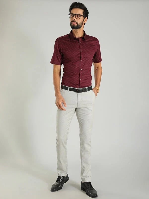 Indian Terrain Men's Slim Fit Self Design Green Trousers